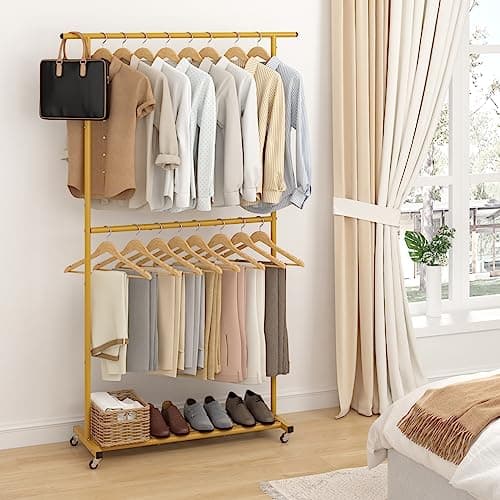Sywhitta Gold Rolling Coat Hanger with Mesh Bottom for Clothes, Coats, Skirts, Sweaters