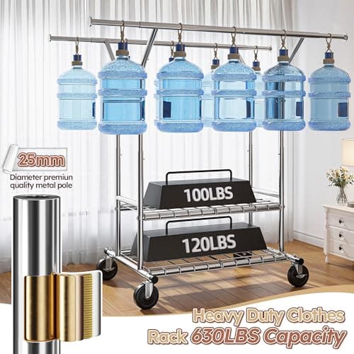 Raybee Heavy Duty Clothing Rack with Wheels, Load 630LBS, Adjustable 74" W x 25" D
