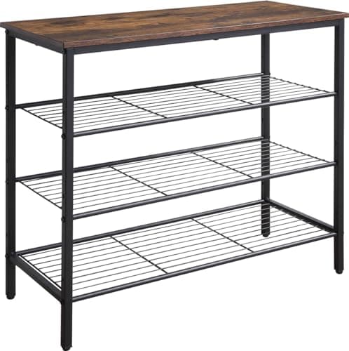 Rustic Brown 4-Tier Metal Mesh Shoe Rack Organizer