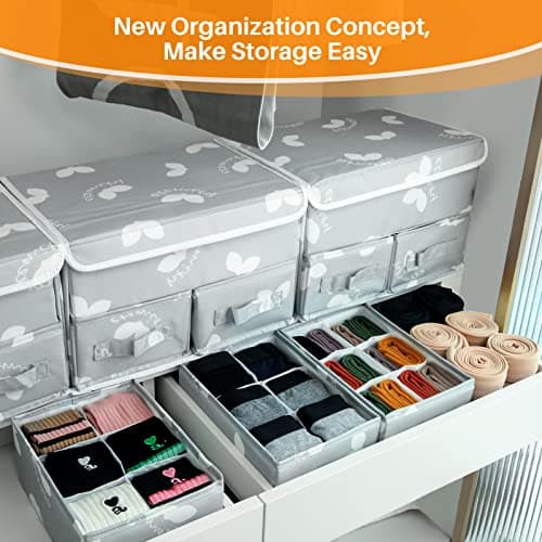 Grey Sock Underwear Drawer Divider - Closet Organizer Bin with Lid