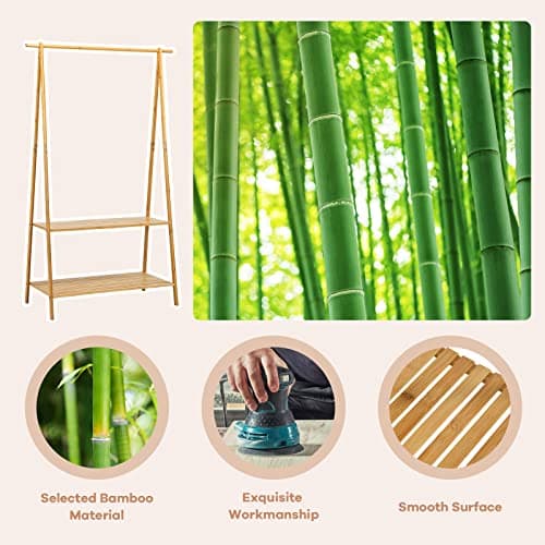 Bamboo Clothing Rack with Anti-tipping Devices and Storage Shelves