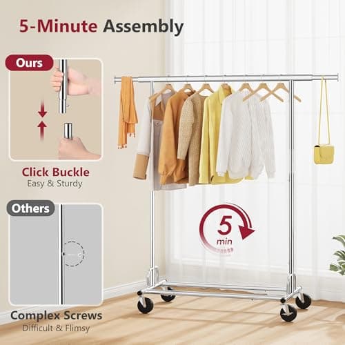 Chrome Heavy Duty Tajsoon Clothes Rack 350 LBS Hanging with Wheels