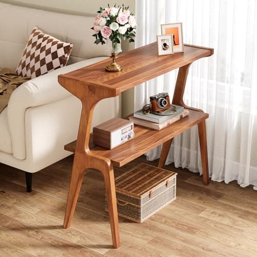Tribesigns Walnut Narrow End Table with Storage, 2-Tier Living Room Side Table