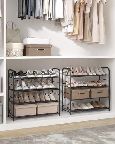 SONGMICS 4-Tier Metal Shoe Organizer, Holds 20 Pairs, Black