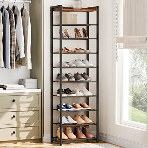 HOOBRO 10-Tier Shoe Organizer, Rustic Brown, Saves Space BF40XJ01