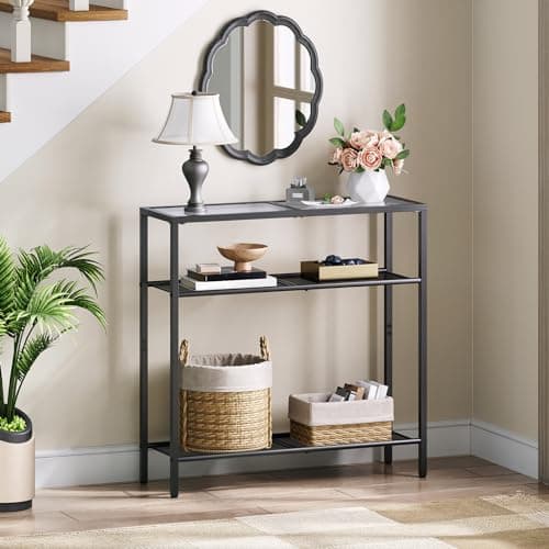 HOOBRO 29.5" Narrow Tempered Glass Sofa Table, 3-Tier BK21XG01G1