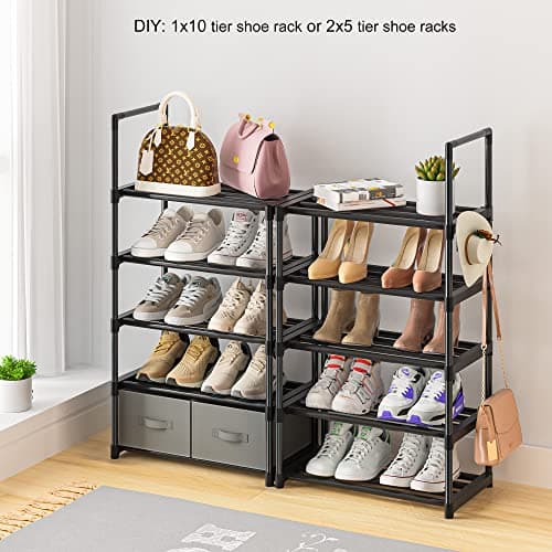 Narrow 10-Tier Shoe Rack, Sturdy Metal Stand, 20-25 Pair Storage for Closet