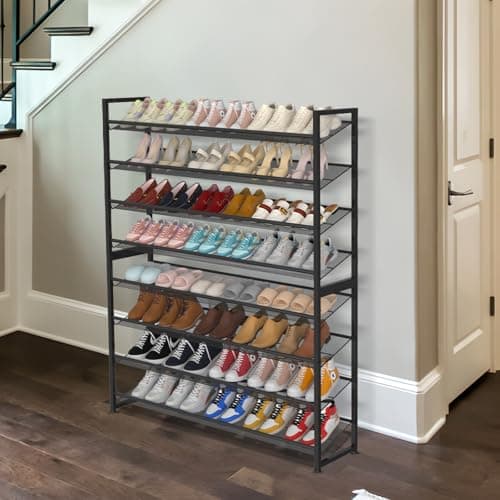 Heavy Duty 8 Tier Metal Shoe Organizer, Up to 50 Pairs, Black