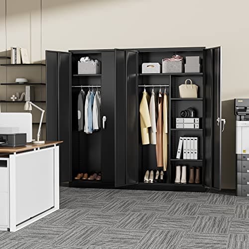 Black Greenvelly Metal Storage Wardrobe Cabinett with Doors, Hanging Rod, 72" Steel Closet for Home Office School