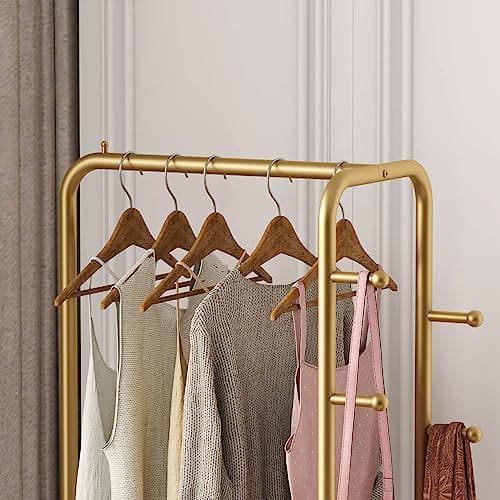 Heavy Duty Gold Metal Clothing Rack with Marble Base for Organizing Clothes, Coats, Bags, Skirts, Shirts