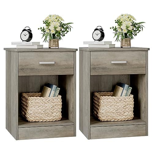 Fotosok 2-Tier Bedside Table with Drawer & Storage, White
