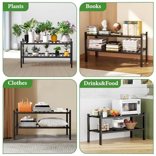 Black 2 Tier Bamboo Closet Shoe Rack Storage Organizer