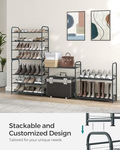 SONGMICS 4-Tier Shoe Organizer, Grey, Front Door & Closet Shoe Rack