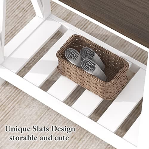 ChooChoo Farmhouse End Table Set of 2, Rustic White Storage Shelf for Living Room, Bedroom
