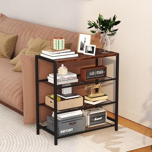 Yusong Rustic Brown 4-Tier Industrial Shoe Organizer Shelf