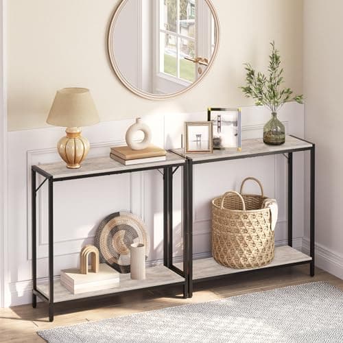 Stylish Greige and Black 2-Tier Console Table for Living Room Entryway CTHG27601
