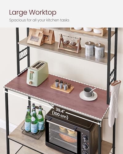 VASAGLE 39.4 Inch Industrial Baker's Rack with 6-Tier Shelves and Hooks UKKS039K02