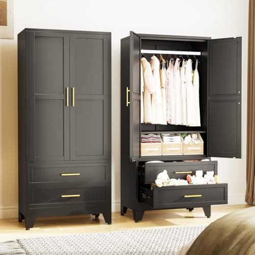 Green Metal Armoire Wardrobe with Shelves and Rod (71")