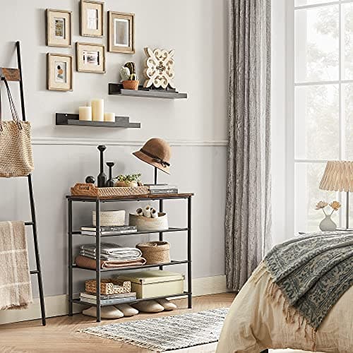 VASAGLE 4-Tier Shoe Organizer, Holds 12 Pairs, Rustic Brown and Black, ULBS035B01