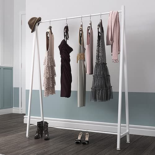 DR.IRON Modern White Hanging Rack, 47''L, Free Standing, Ideal for Retail & Laundry Rooms