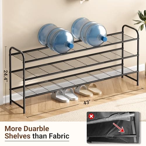 KEETDY Black 3-Tier Metal Shoe Organizer for Closet Storage