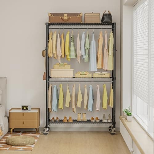 Heavy Duty 3-Shelf Rolling Clothes Rack, Black