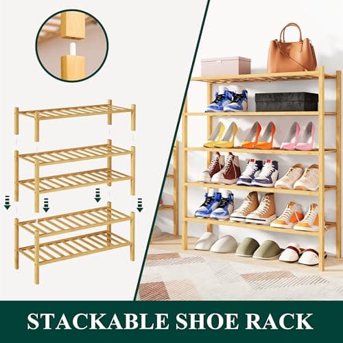 Smiry 4-Tier Bamboo Shoe Organizer Shelf for Closet and Entryway
