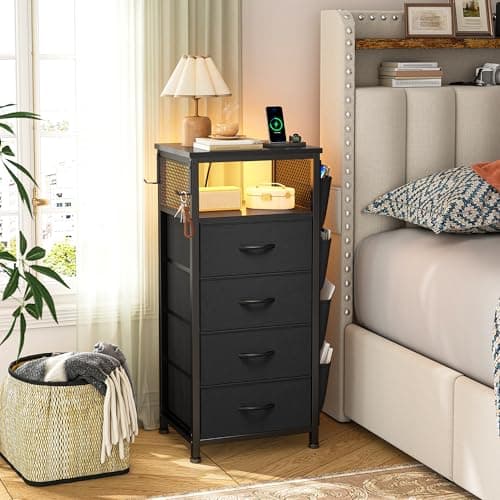 EnHome Black Nightstand Set of 2 with Charging & Storage