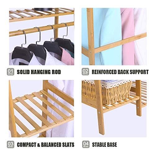Ufine 7-Tier Bamboo Clothing Rack, Heavy Duty Minimalist Wardrobe Organizer