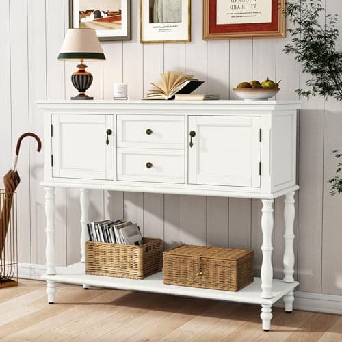 Black Retro ARTPOWER Console Table with 2 Drawers & Cabinets