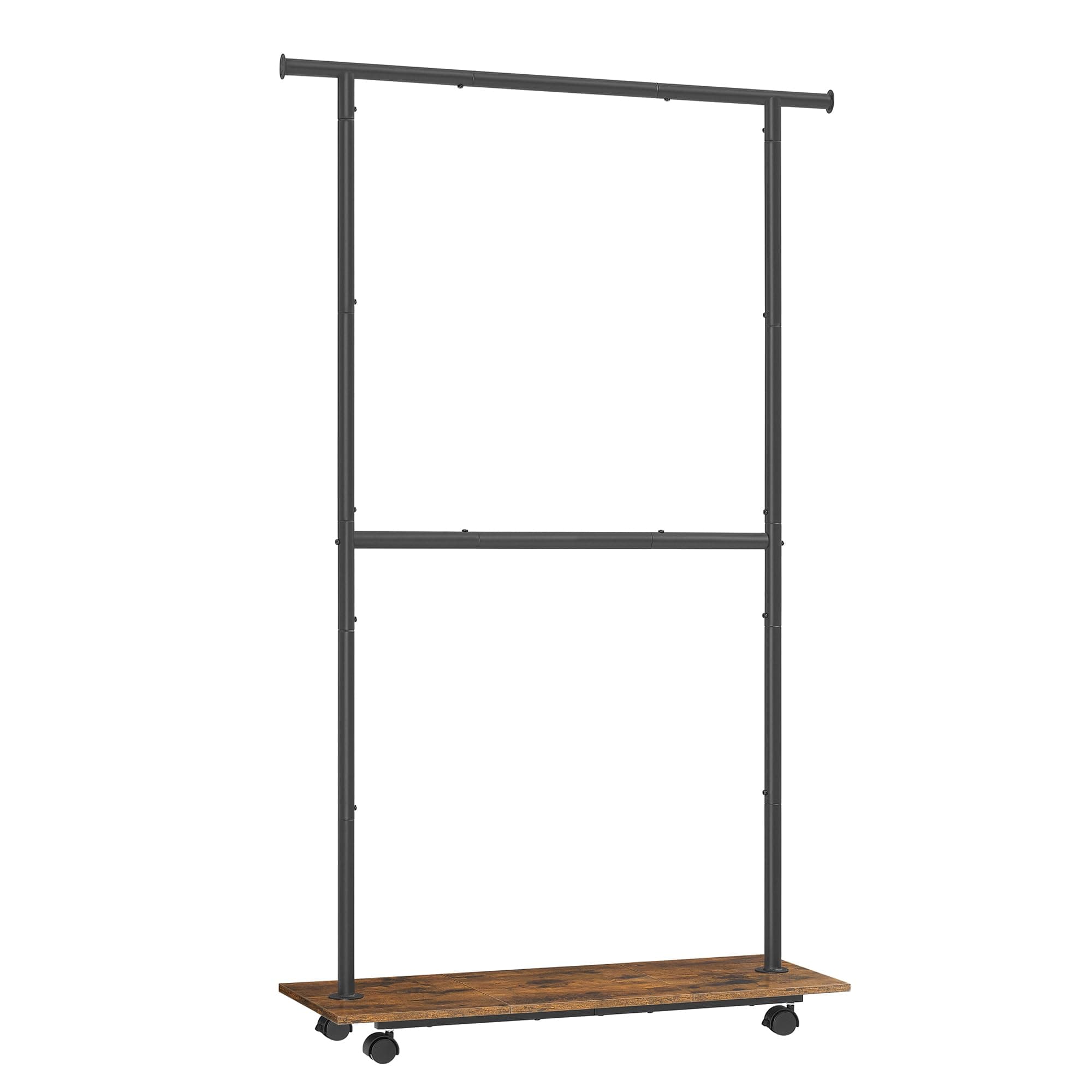 SONGMICS Adjustable Clothing Rack with Shelf, Hanging Rod Up to 121 lbs, Rustic Brown and Ink Black
