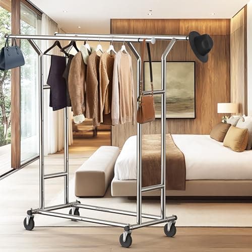 Heavy Duty Double Rail Clothing Rack, Chrome, Simple Houseware