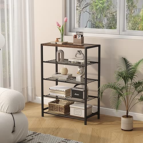 HOMEFORT 5-Tier Rustic Brown Shoe Organizer with Sturdy Shelves
