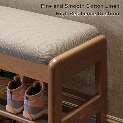 Walnut Wood 2-Tier Shoe Bench with Flip-Top Storage for Entryway
