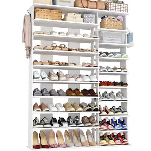 HOMEFORT 10-Tier Vertical Shoe Rack, White Storage Stand for Entryway Closet