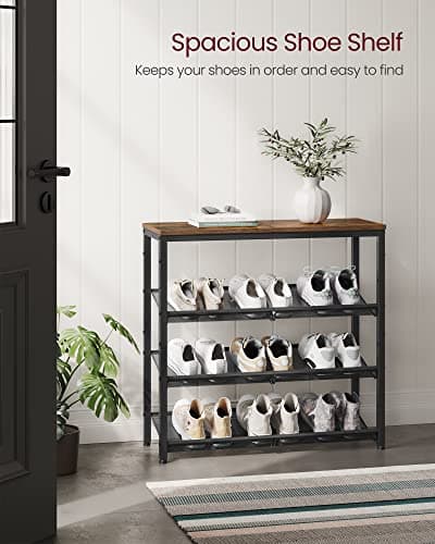 VASAGLE 4-Tier Entryway Shoe Rack with Storage Shelves ULBS040B01