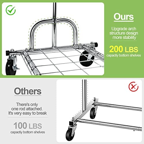 Sturdy 75" Collapsible Metal Rollable Clothes Rack, 480LBS Capacity, Chrome Silver
