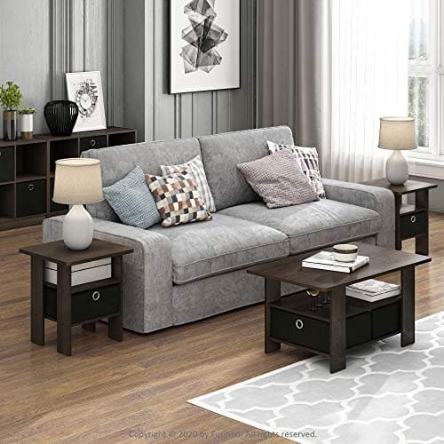 Furinno Andrey Dark Brown/Black End Table with Bin Drawer