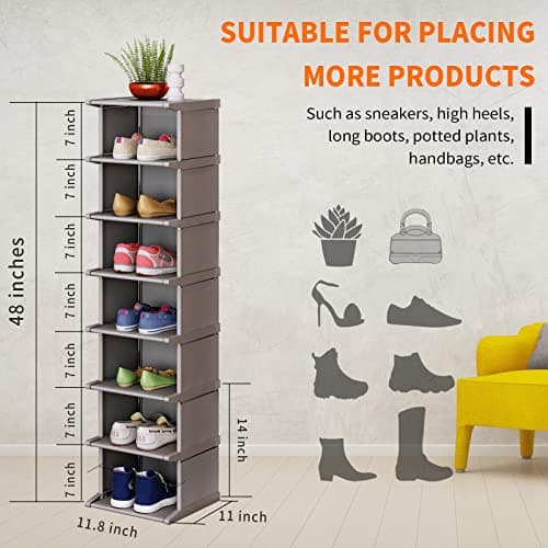 KANAV 8-Tier Tall Narrow Shoe Rack - Vertical Storage Organizer