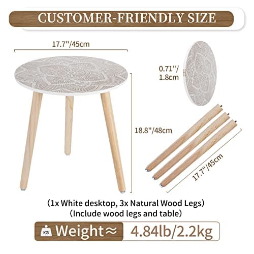 Hanobe Boho White Washed Side Table Set of 2 for Living Room and Bedroom