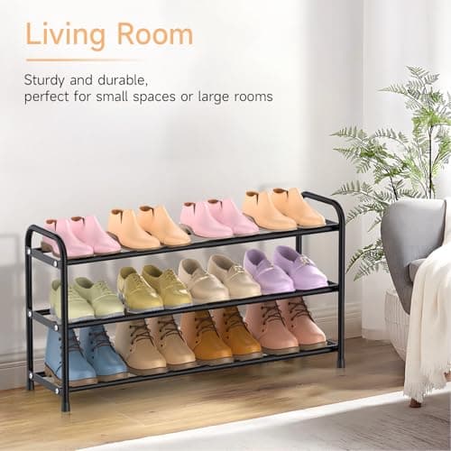 Black 3-Tier Expandable Shoe Rack, Closet and Entryway Storage
