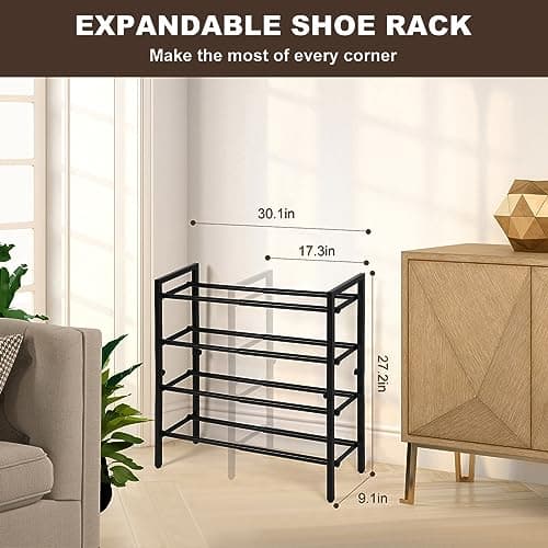 SALADAYS 4-Tier Expandable Shoe Rack, Durable Metal Storage Organizer (Black)
