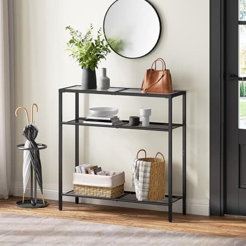 HOOBRO 29.5" Narrow Tempered Glass Sofa Table, 3-Tier BK21XG01G1