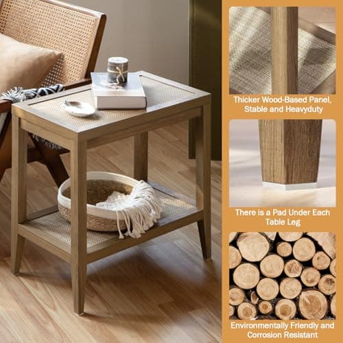 SICOTAS Boho Rattan Nightstands Set of 2 for Small Space