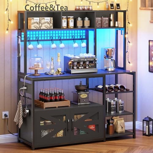 Itaar 47.2 Inch Farmhouse Coffee Bar Cabinet with Storage and Power Outlet