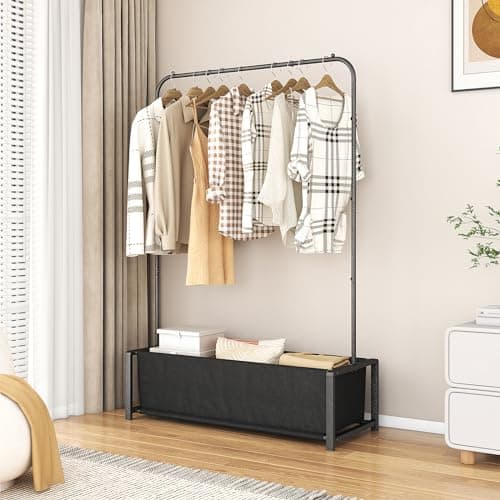 Black Heavy Duty Portable Garment Rack with Metal Shelf for Hanging Coats and Shirts