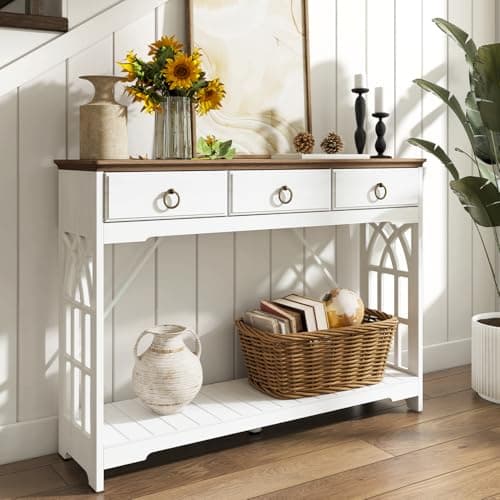 47" Entryway Table with Drawers & Shelf, Black Wood Console