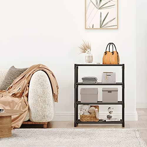 Black Metal Stackable 4-Tier Shoe Rack for Closet Hallway Storage