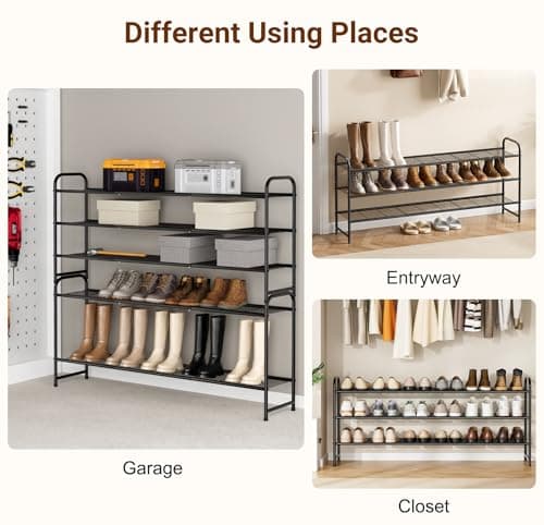 KEETDY Black 3-Tier Metal Shoe Organizer for Closet Storage