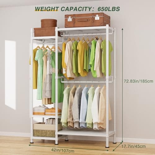 LEHOM G3 Heavy Duty Hanging Clothes Rack with Shelves, Portable & Adjustable for Bedroom Closet